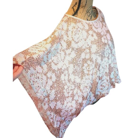 ENTRO WOMEN'S MEDIUM PINK GOLD SEQUIN PONCHO DOLMAN BLOUSE TOP - Picture 5 of 12
